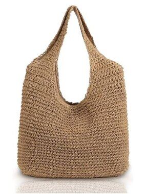 Large Straw Beach Tote Bag Shoulder Handbag Woven Summer Travel Foldable